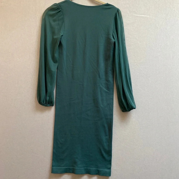 Monk & Lou Annette midi scoop neck bodycon dress chiffon sleeves Sz S/M - Picture 2 of 10